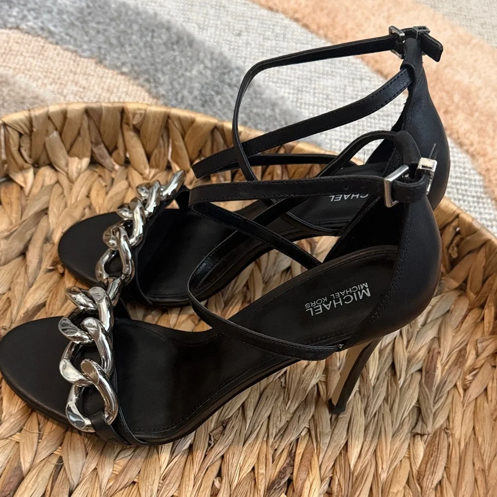 Michael Kors Black Heels with Silver Chain Detail - Picture 3 of 7